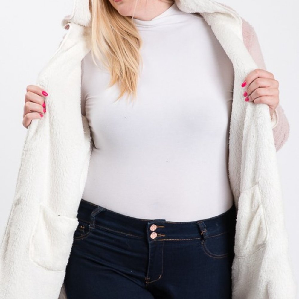 Open Front Hooded Reversible Soft Cardigan Sweater - Picture 4 of 6